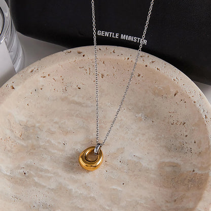 13.2*18mm Oval Pendant Necklace Two-Tone Gold 05 Cross Chain 40+5cm + 4*11mm Rectangular Tag