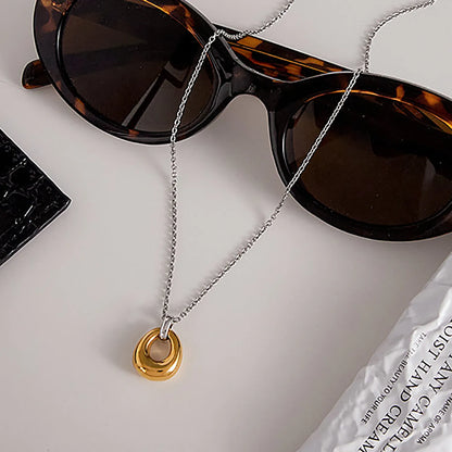 13.2*18mm Oval Pendant Necklace Two-Tone Gold 05 Cross Chain 40+5cm + 4*11mm Rectangular Tag