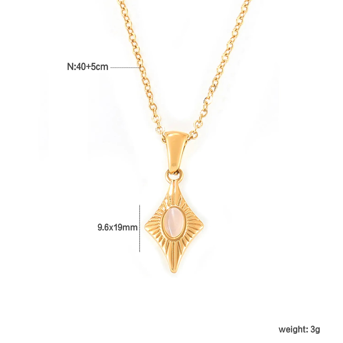 Cat's Eye Necklace Gold 05 Cross Chain 40+5cm + 4*11mm Rectangular Tag 8.9*18.8+4*7.5mm Seed Clasp Stone 3*4.8mm