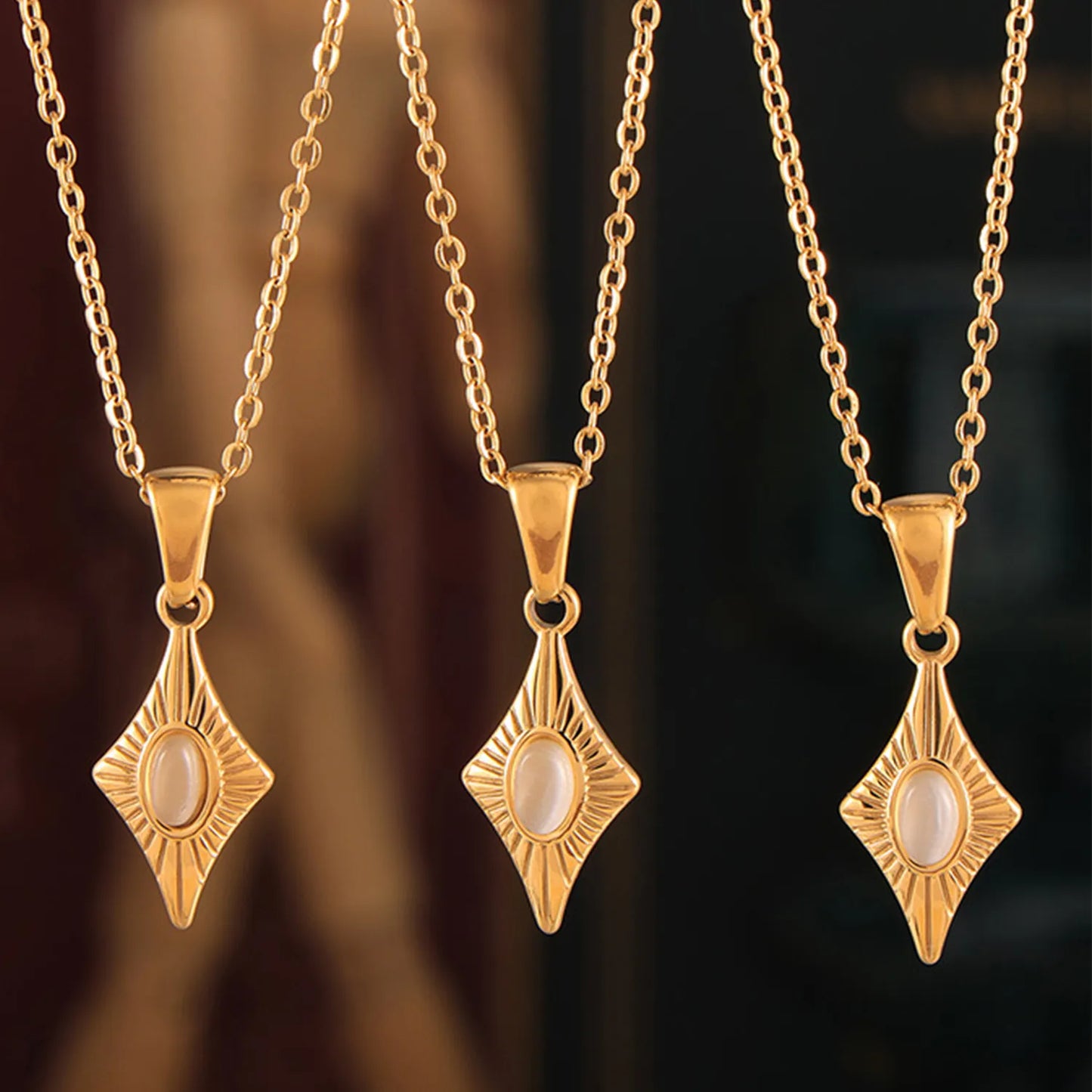 Cat's Eye Necklace Gold 05 Cross Chain 40+5cm + 4*11mm Rectangular Tag 8.9*18.8+4*7.5mm Seed Clasp Stone 3*4.8mm