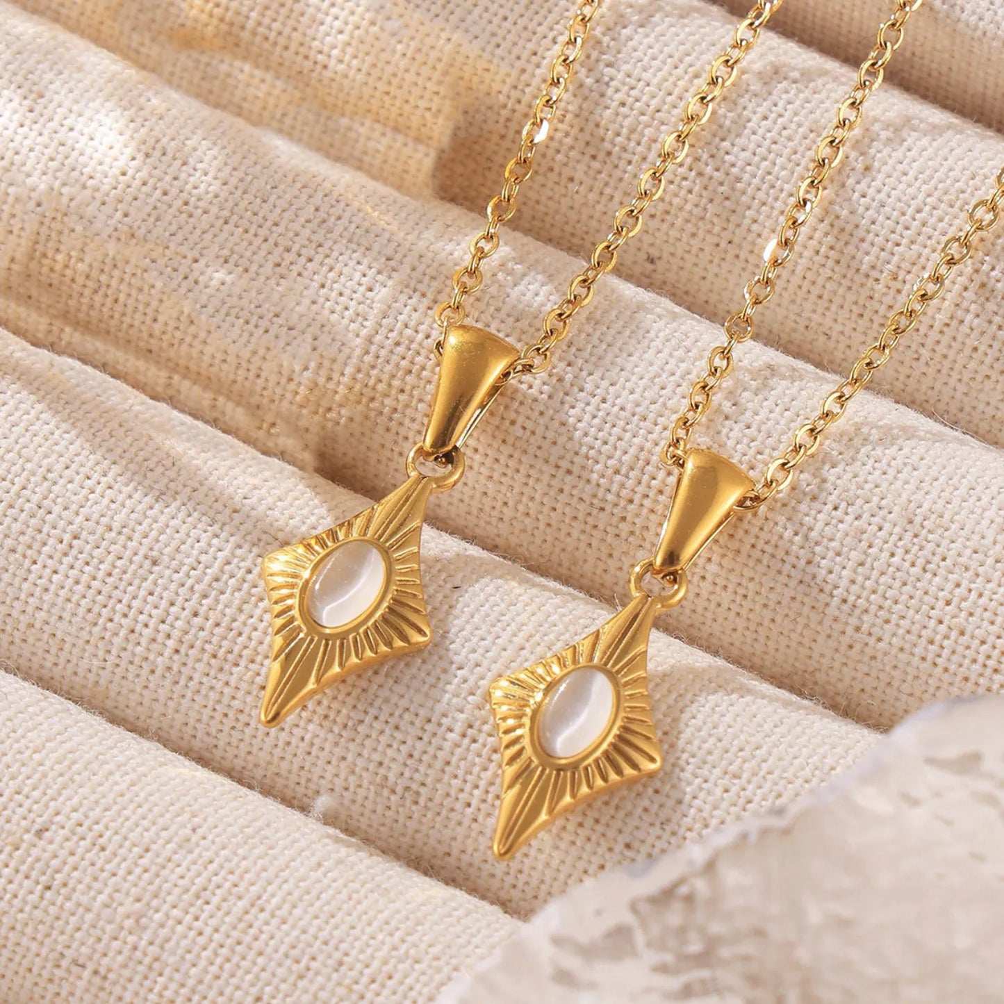 Cat's Eye Necklace Gold 05 Cross Chain 40+5cm + 4*11mm Rectangular Tag 8.9*18.8+4*7.5mm Seed Clasp Stone 3*4.8mm