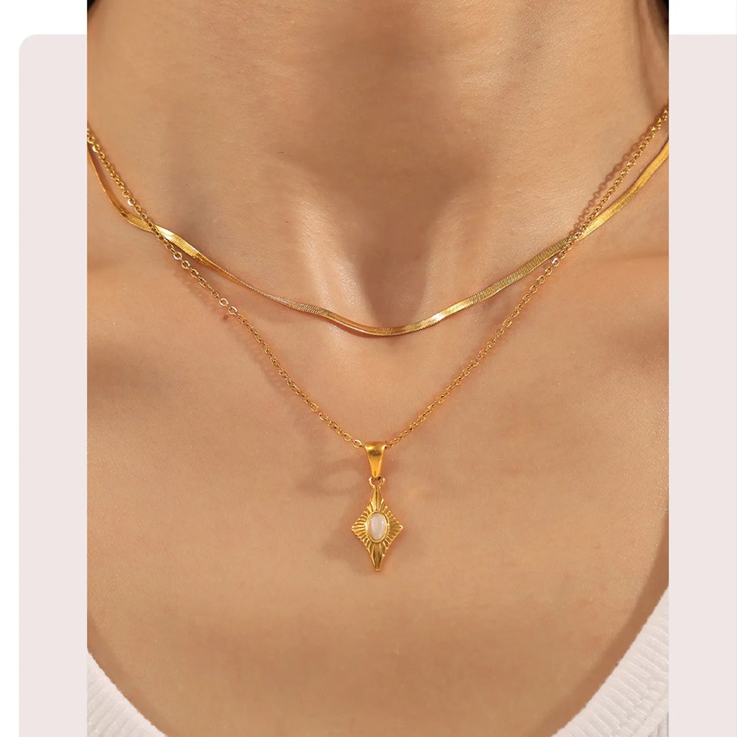 Cat's Eye Necklace Gold 05 Cross Chain 40+5cm + 4*11mm Rectangular Tag 8.9*18.8+4*7.5mm Seed Clasp Stone 3*4.8mm