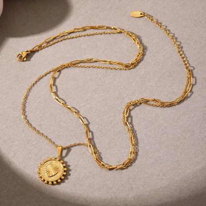 Gold 05 Cross Chain 40cm + 2.4*6.8cm Long Cross 35cm + 5cm + 4.5*8.6cm Oval Tag Pendant 17.8mm + 3*7mm Seed Clasp - Asonjewelry