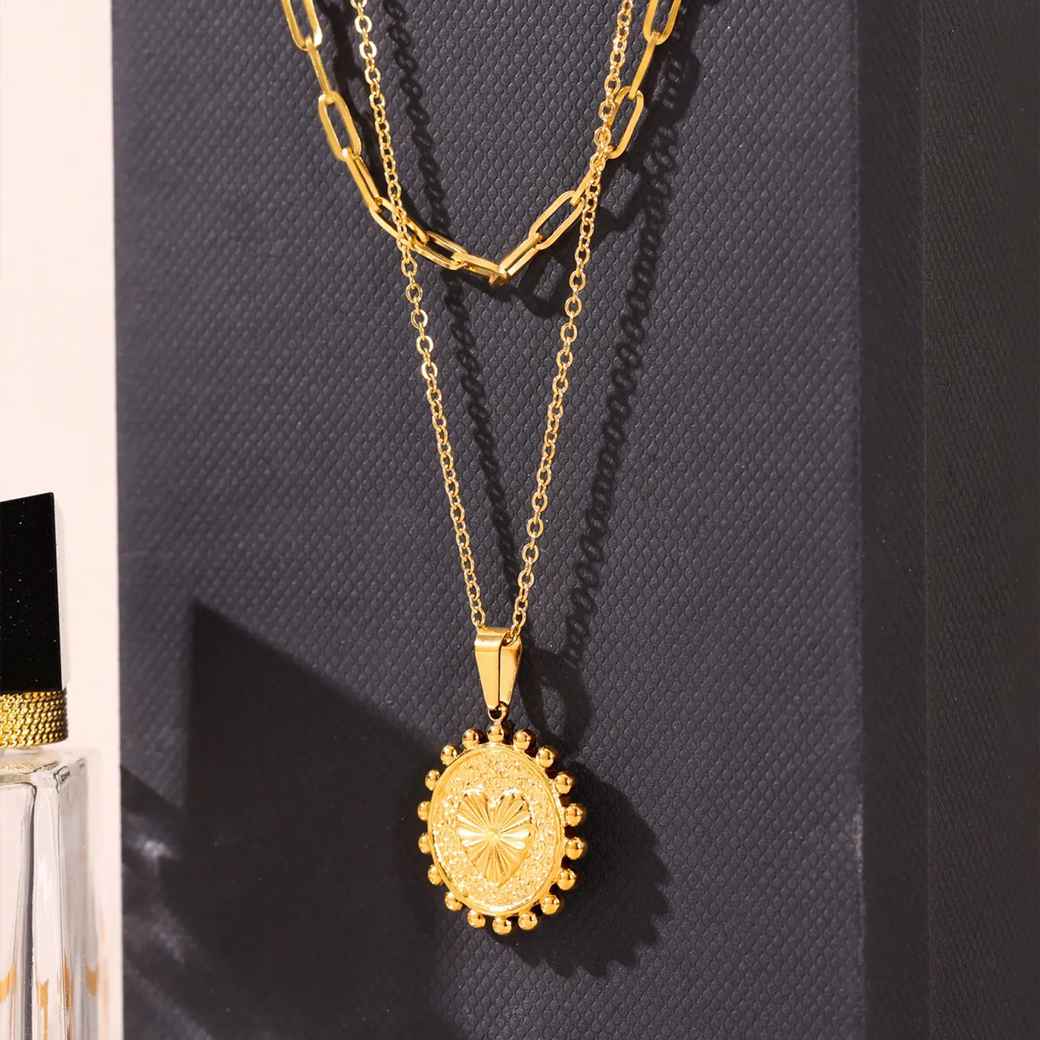 Gold 05 Cross Chain 40cm + 2.4*6.8cm Long Cross 35cm + 5cm + 4.5*8.6cm Oval Tag Pendant 17.8mm + 3*7mm Seed Clasp - Asonjewelry