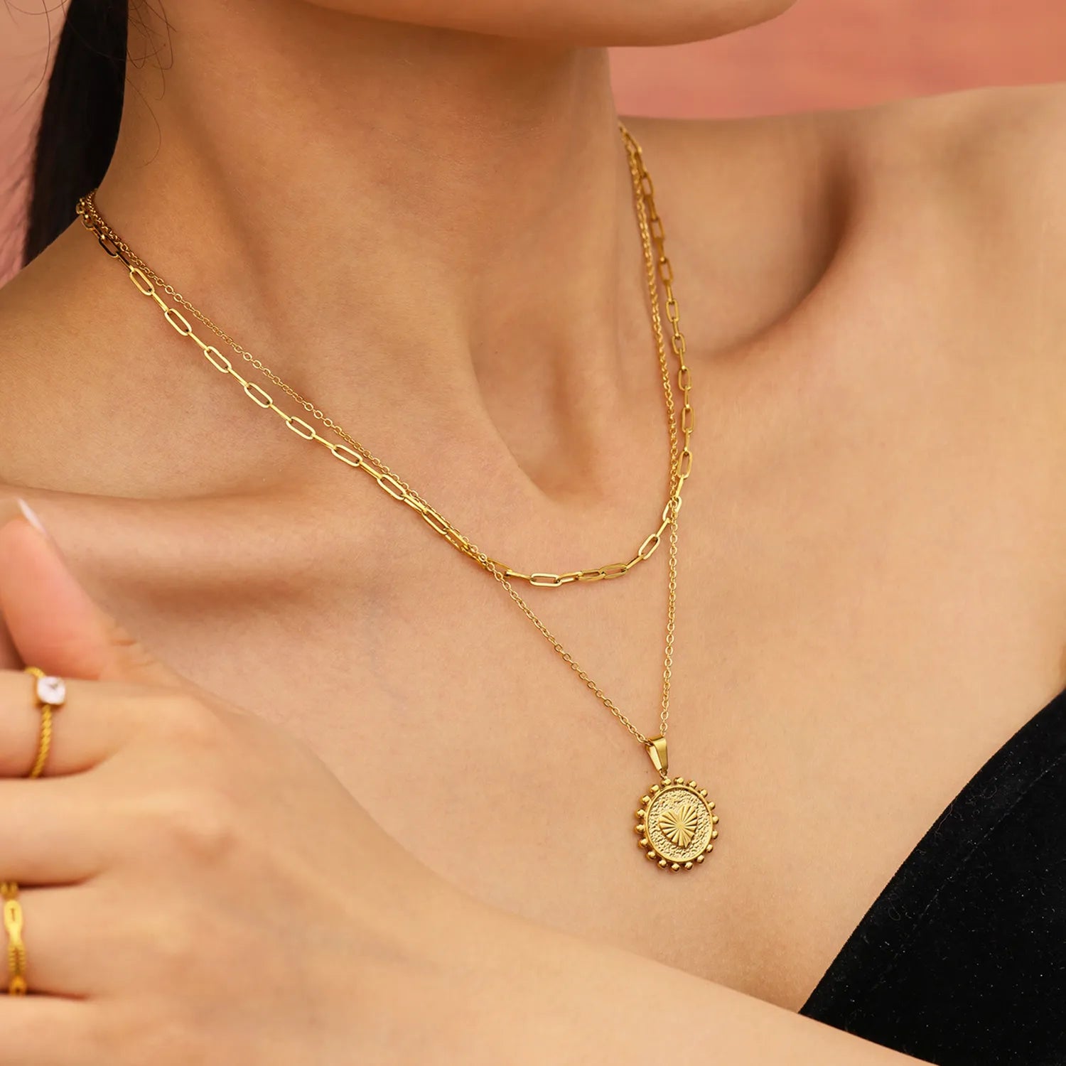 Gold 05 Cross Chain 40cm + 2.4*6.8cm Long Cross 35cm + 5cm + 4.5*8.6cm Oval Tag Pendant 17.8mm + 3*7mm Seed Clasp - Asonjewelry