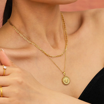 Gold 05 Cross Chain 40cm + 2.4*6.8cm Long Cross 35cm + 5cm + 4.5*8.6cm Oval Tag Pendant 17.8mm + 3*7mm Seed Clasp - Asonjewelry