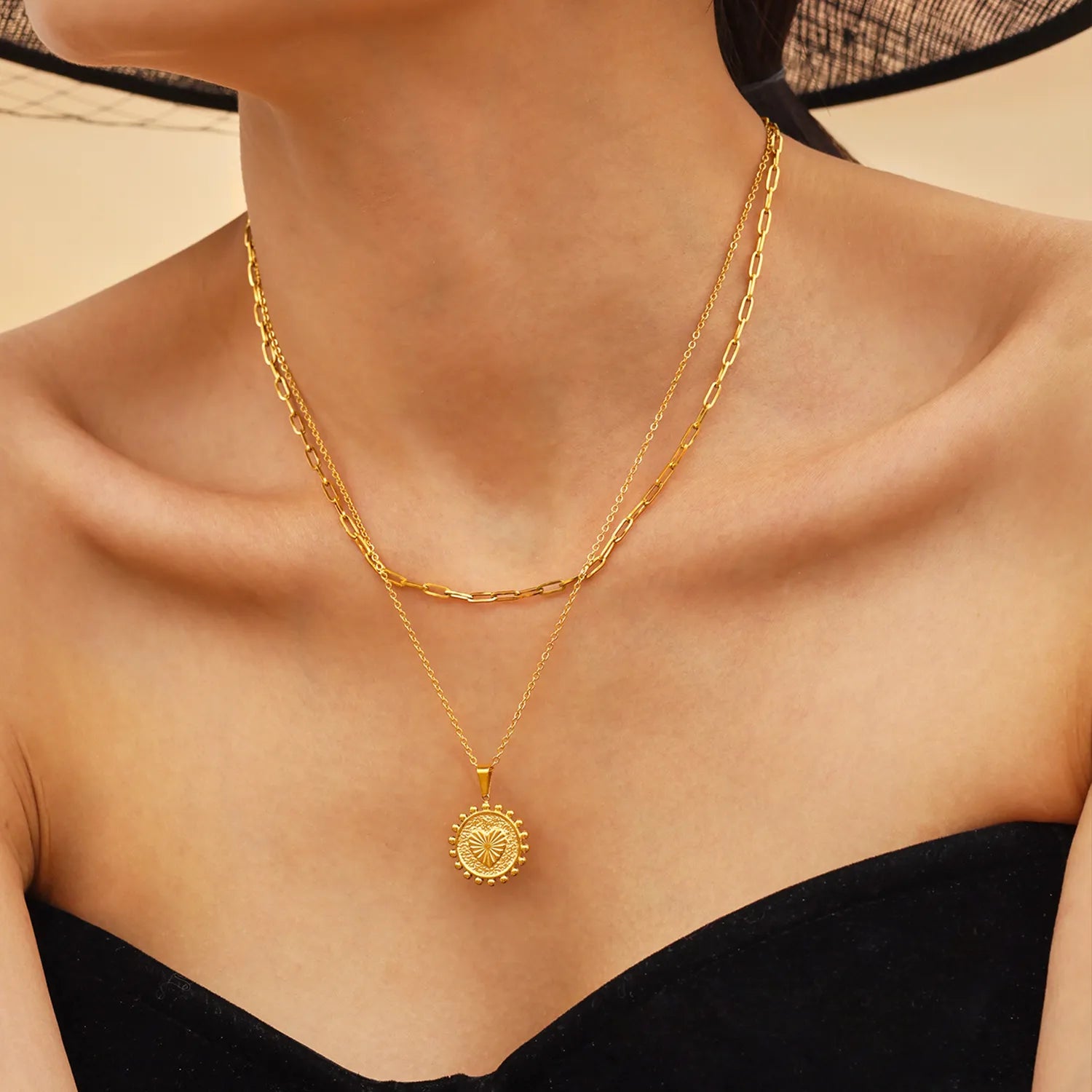 Gold 05 Cross Chain 40cm + 2.4*6.8cm Long Cross 35cm + 5cm + 4.5*8.6cm Oval Tag Pendant 17.8mm + 3*7mm Seed Clasp - Asonjewelry