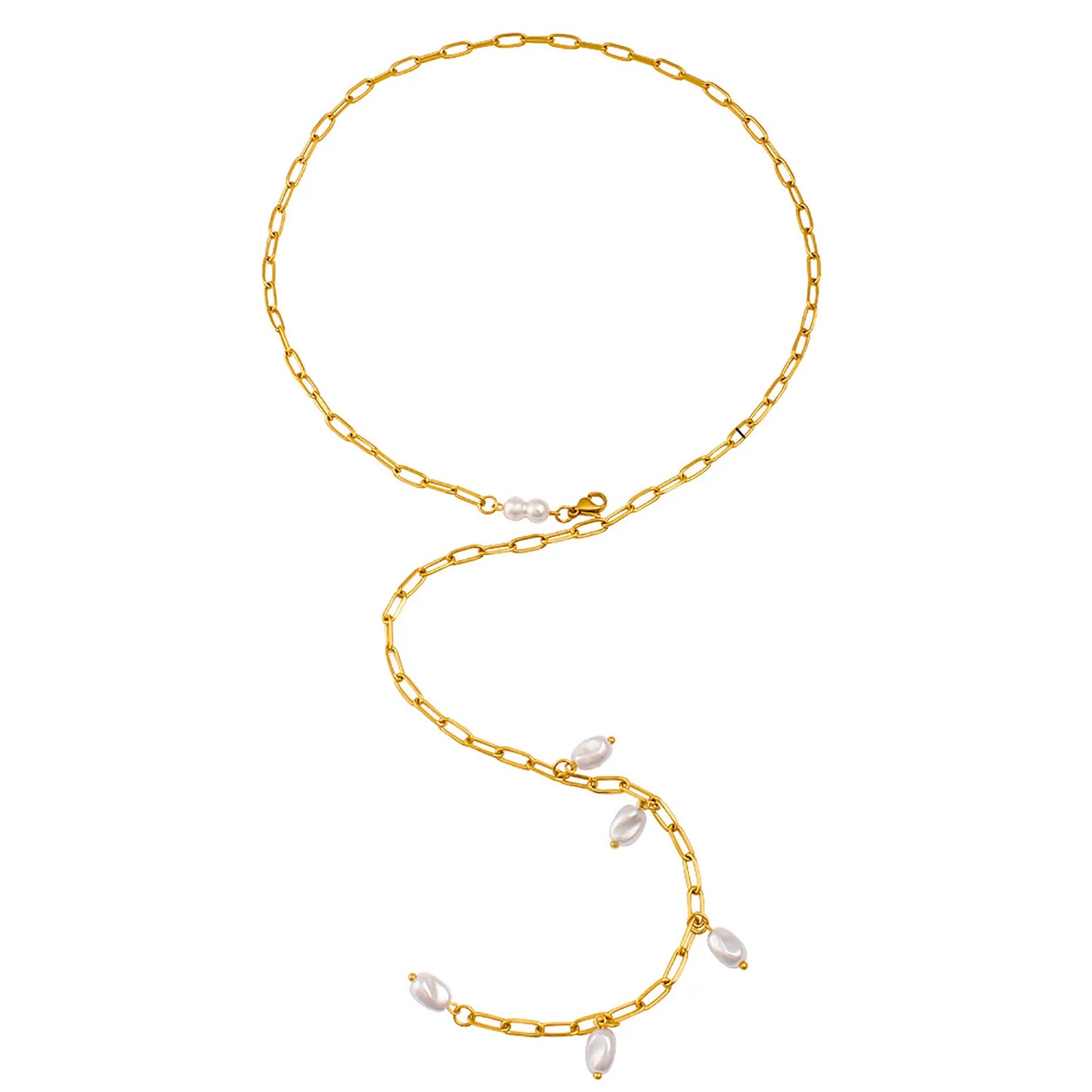 Imitation Pearl Necklace Gold 1*4*10 batch length Cross chain 70cm Imitation pearls 7*10 threaded beads + 6mm round beads