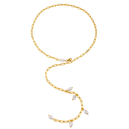 Imitation Pearl Necklace Gold 1*4*10 batch length Cross chain 70cm Imitation pearls 7*10 threaded beads + 6mm round beads