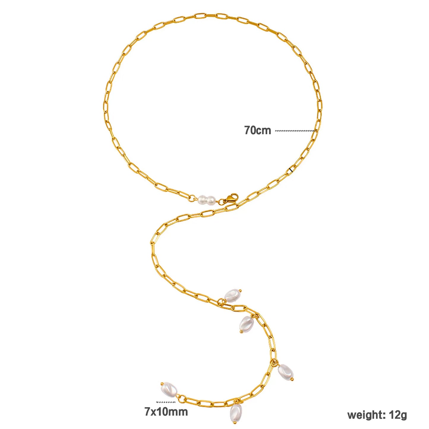 Imitation Pearl Necklace Gold 1*4*10 batch length Cross chain 70cm Imitation pearls 7*10 threaded beads + 6mm round beads
