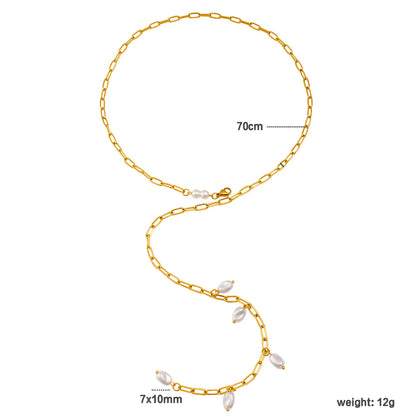 Imitation Pearl Necklace Gold 1*4*10 batch length Cross chain 70cm Imitation pearls 7*10 threaded beads + 6mm round beads