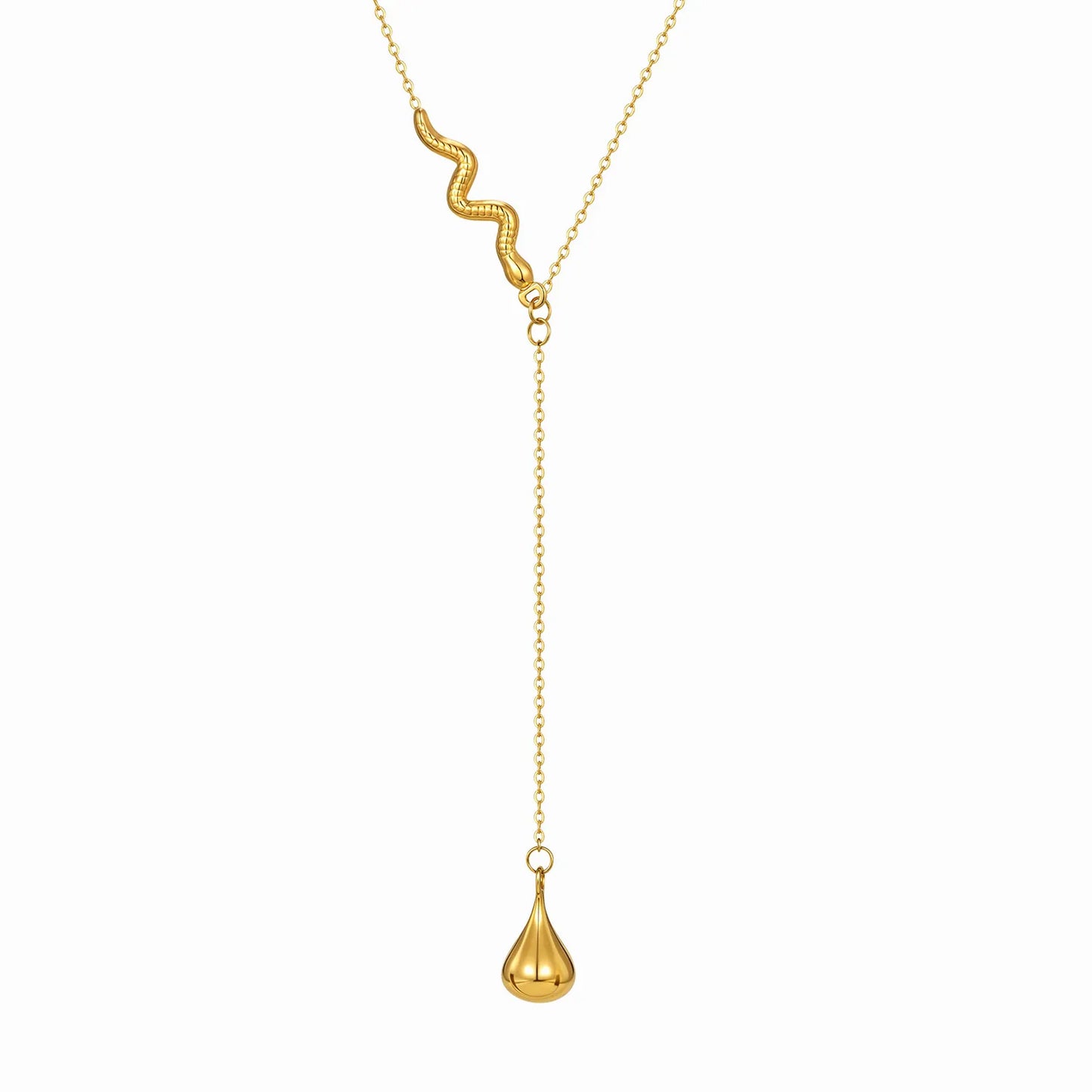 Waterdrop Necklace Gold 05 Cross Chain 40+5cm + 4.5*8.6mm Oval Tag Snake 2.6*29mm Pendant Waterdrop 9.35*16.6mm Chain Length 6.5cm