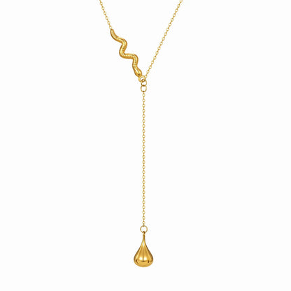 Waterdrop Necklace Gold 05 Cross Chain 40+5cm + 4.5*8.6mm Oval Tag Snake 2.6*29mm Pendant Waterdrop 9.35*16.6mm Chain Length 6.5cm