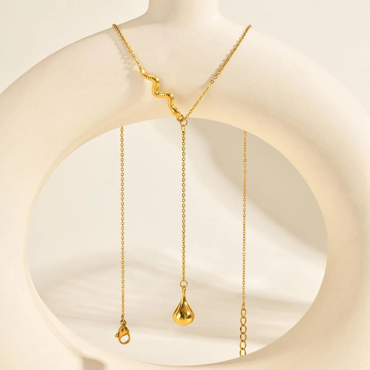 Waterdrop Necklace Gold 05 Cross Chain 40+5cm + 4.5*8.6mm Oval Tag Snake 2.6*29mm Pendant Waterdrop 9.35*16.6mm Chain Length 6.5cm