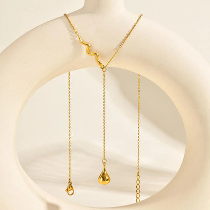 Waterdrop Necklace Gold 05 Cross Chain 40+5cm + 4.5*8.6mm Oval Tag Snake 2.6*29mm Pendant Waterdrop 9.35*16.6mm Chain Length 6.5cm