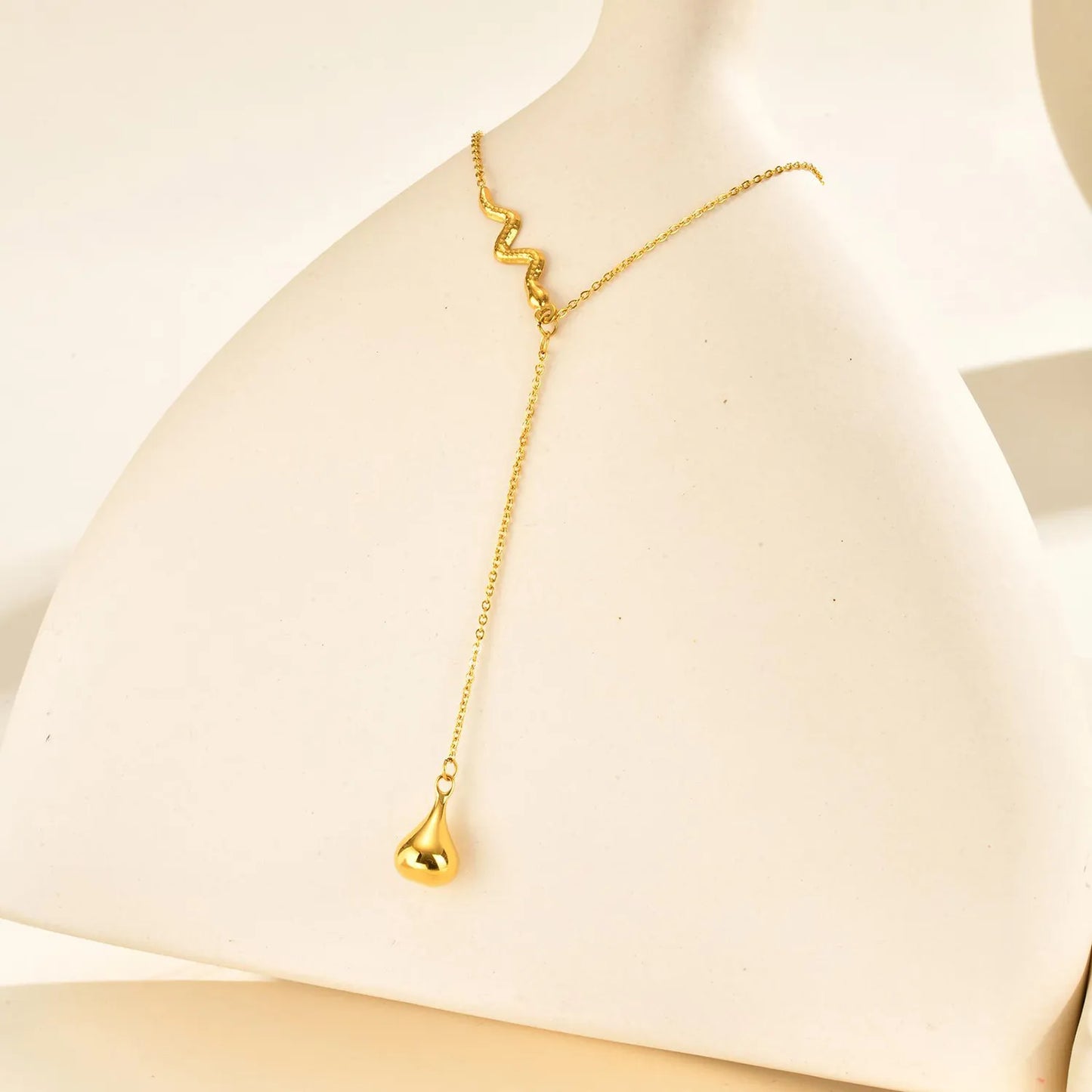 Waterdrop Necklace Gold 05 Cross Chain 40+5cm + 4.5*8.6mm Oval Tag Snake 2.6*29mm Pendant Waterdrop 9.35*16.6mm Chain Length 6.5cm