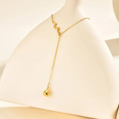 Waterdrop Necklace Gold 05 Cross Chain 40+5cm + 4.5*8.6mm Oval Tag Snake 2.6*29mm Pendant Waterdrop 9.35*16.6mm Chain Length 6.5cm