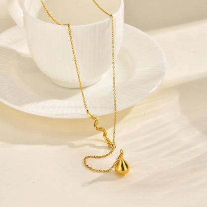 Waterdrop Necklace Gold 05 Cross Chain 40+5cm + 4.5*8.6mm Oval Tag Snake 2.6*29mm Pendant Waterdrop 9.35*16.6mm Chain Length 6.5cm