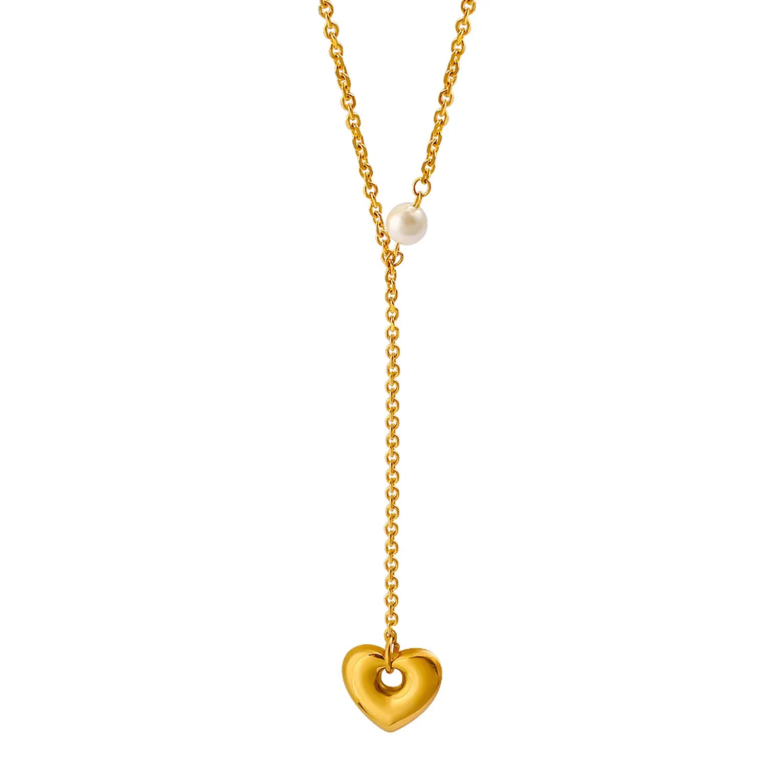 Heart-Shaped Pendant Necklace Gold 2.8mm Cross Chain 40+5cm + 4*11mm Chain Length 10cm + 17.6*16mm Heart-Shaped Pendant + 6mm - Asonjewelry