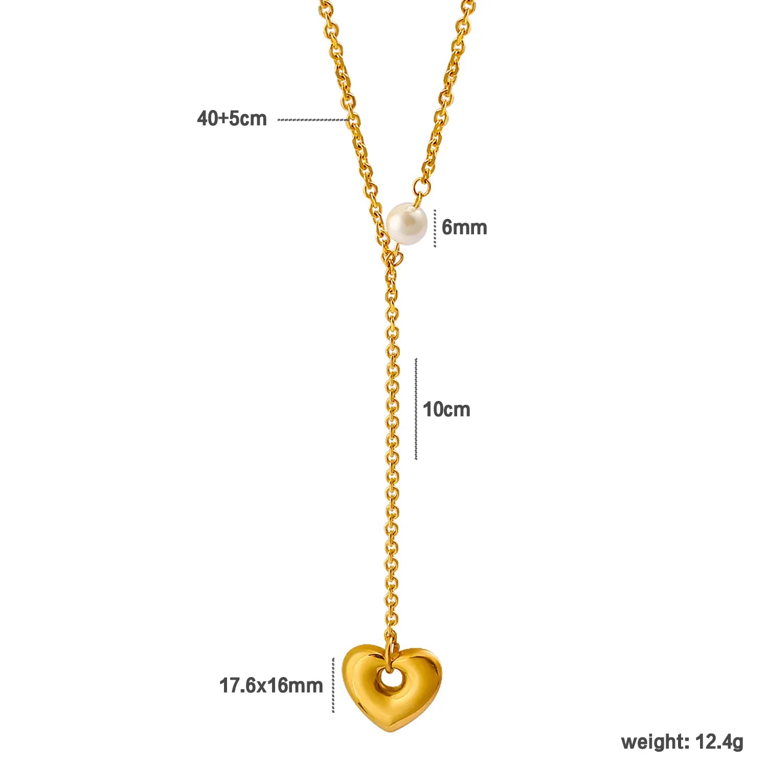 Heart-Shaped Pendant Necklace Gold 2.8mm Cross Chain 40+5cm + 4*11mm Chain Length 10cm + 17.6*16mm Heart-Shaped Pendant + 6mm - Asonjewelry
