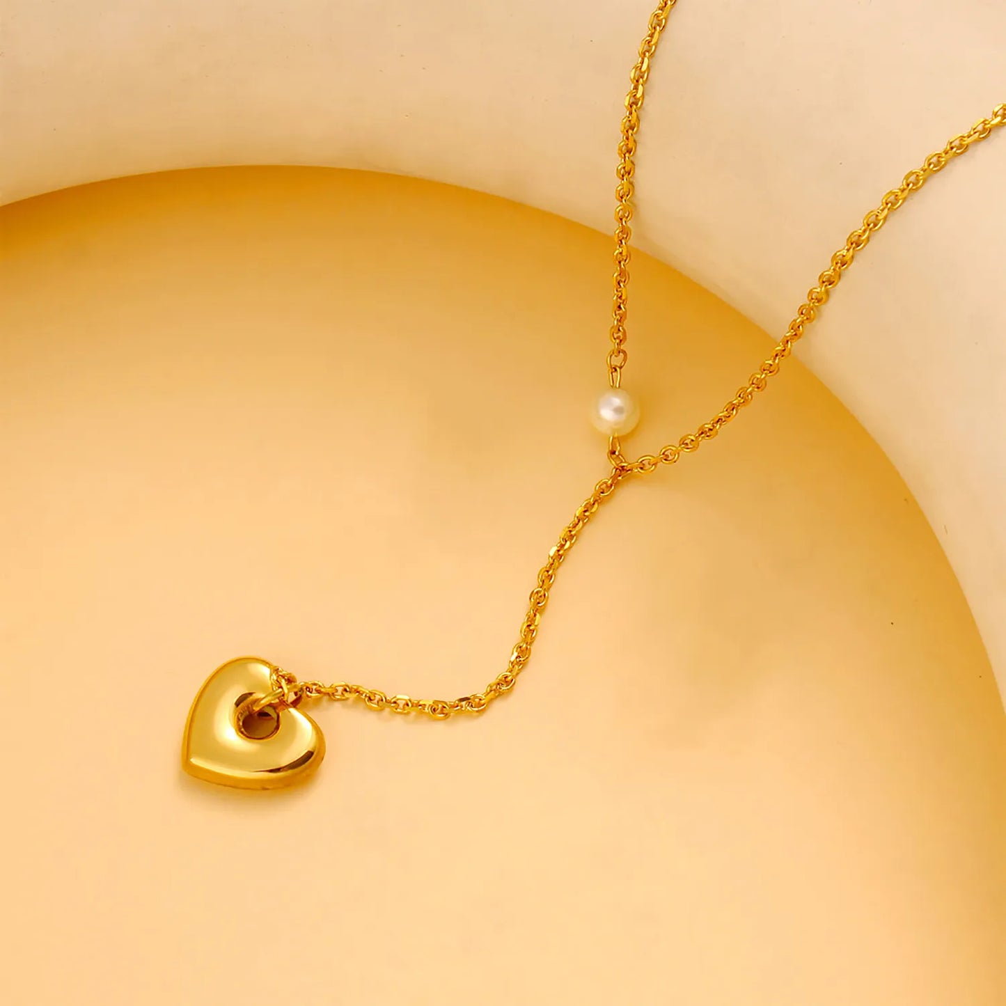 Heart-Shaped Pendant Necklace Gold 2.8mm Cross Chain 40+5cm + 4*11mm Chain Length 10cm + 17.6*16mm Heart-Shaped Pendant + 6mm - Asonjewelry