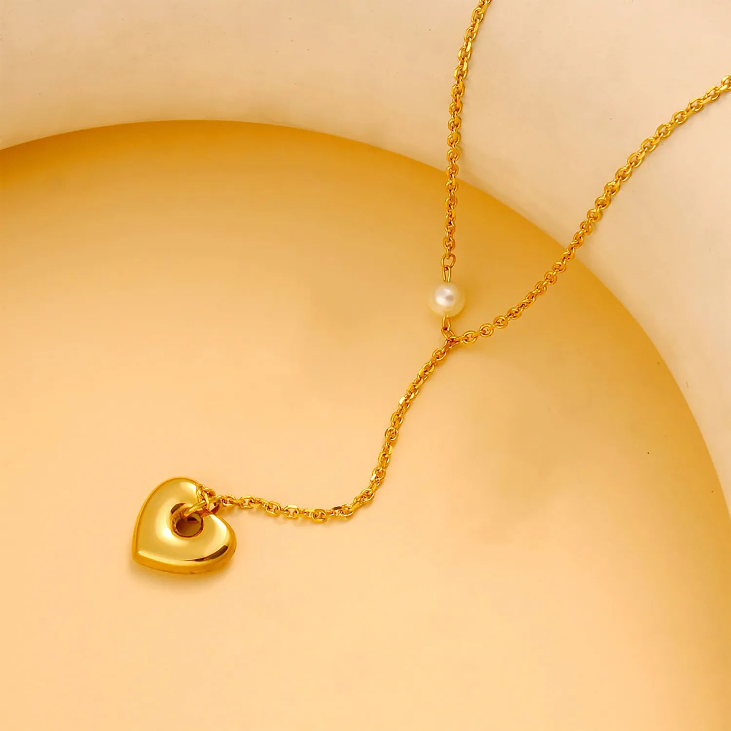 Heart-Shaped Pendant Necklace Gold 2.8mm Cross Chain 40+5cm + 4*11mm Chain Length 10cm + 17.6*16mm Heart-Shaped Pendant + 6mm - Asonjewelry