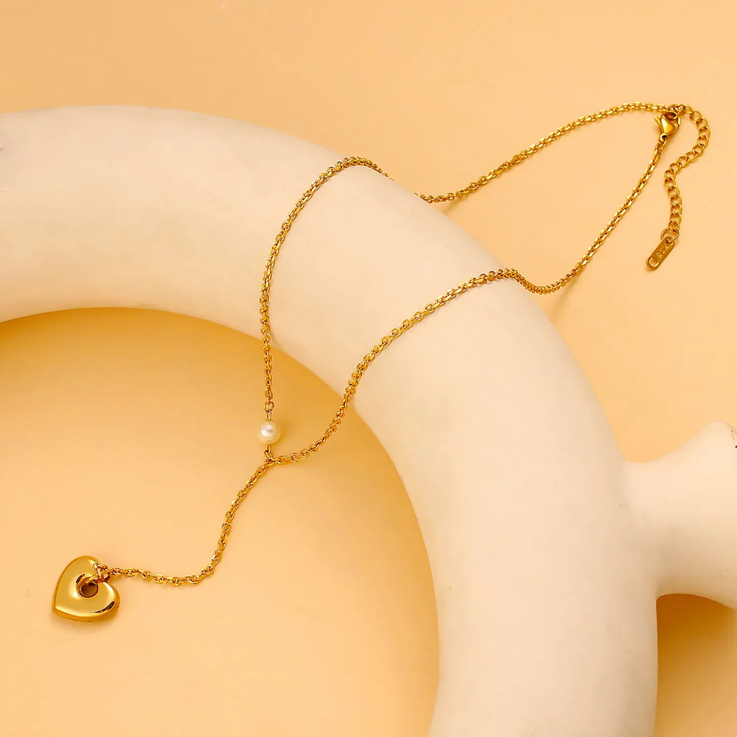 Heart-Shaped Pendant Necklace Gold 2.8mm Cross Chain 40+5cm + 4*11mm Chain Length 10cm + 17.6*16mm Heart-Shaped Pendant + 6mm - Asonjewelry