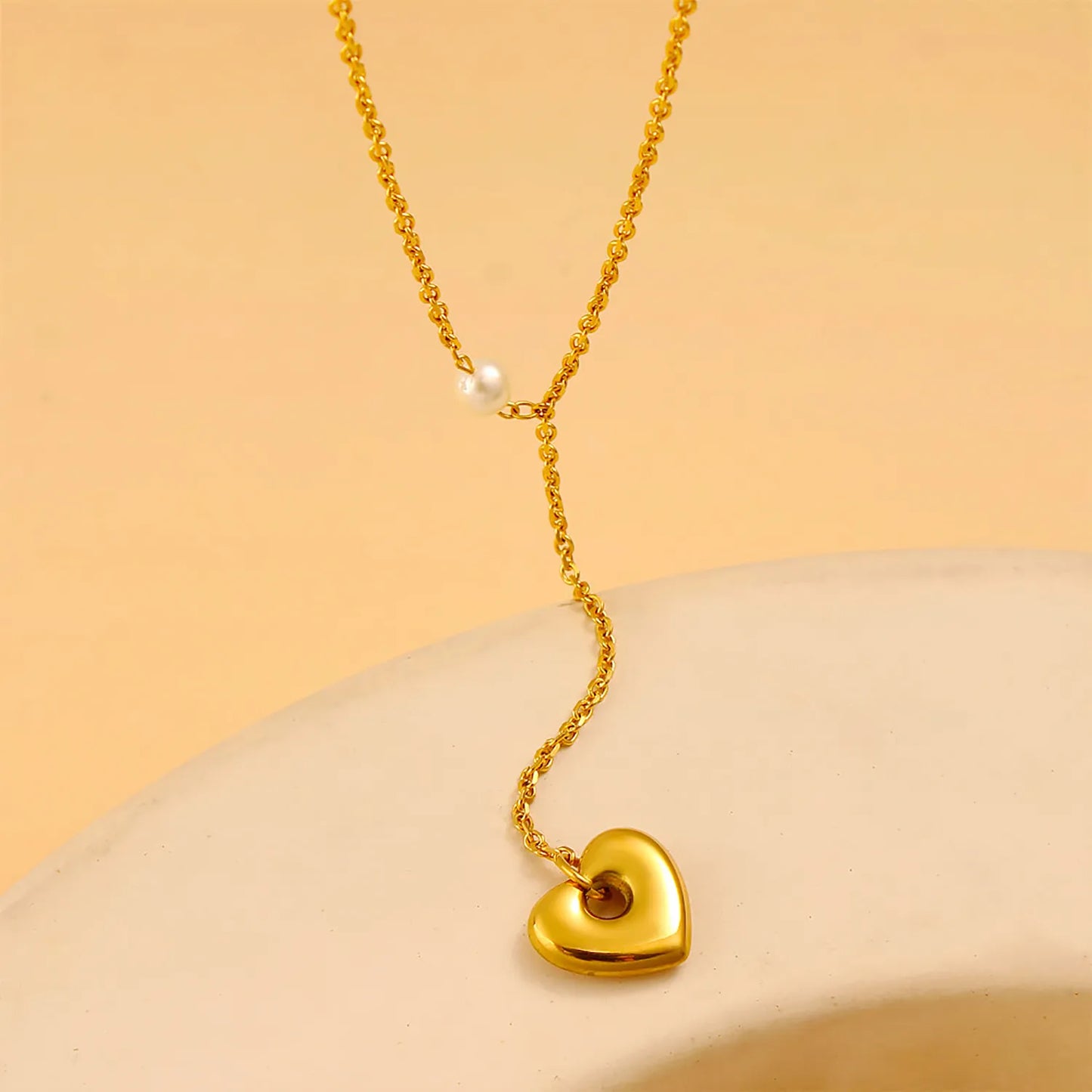 Heart-Shaped Pendant Necklace Gold 2.8mm Cross Chain 40+5cm + 4*11mm Chain Length 10cm + 17.6*16mm Heart-Shaped Pendant + 6mm - Asonjewelry