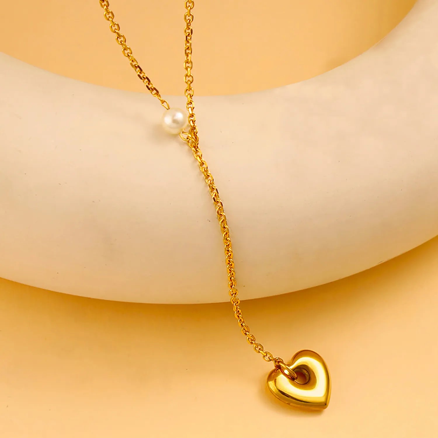 Heart-Shaped Pendant Necklace Gold 2.8mm Cross Chain 40+5cm + 4*11mm Chain Length 10cm + 17.6*16mm Heart-Shaped Pendant + 6mm - Asonjewelry