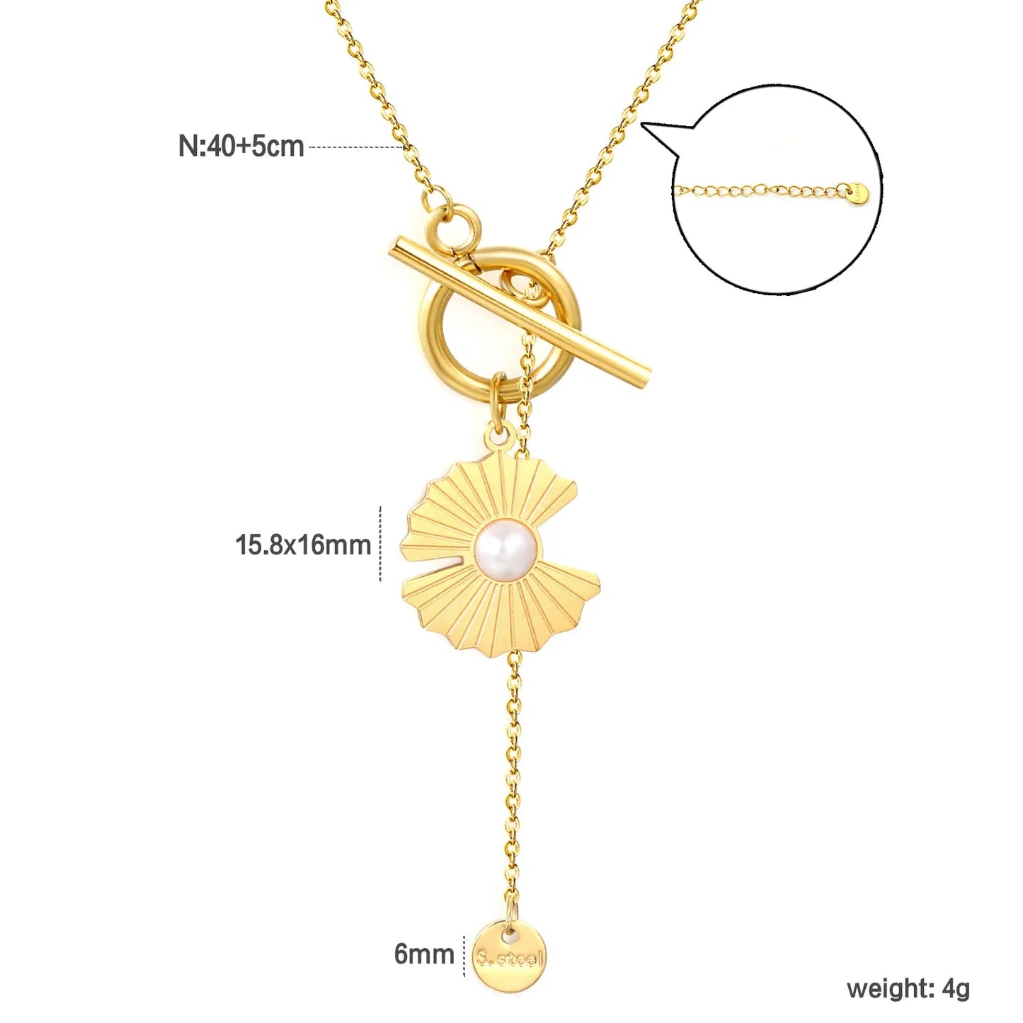 15.8*16mm irregular lotus petal-shaped pearl, 2mm cross chain, 40+5cm+6mm round tail label OT clasp necklace, gold color asonjewelry
