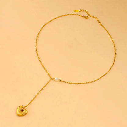 Heart-Shaped Pendant Necklace Gold 2.8mm Cross Chain 40+5cm + 4*11mm Chain Length 10cm + 17.6*16mm Heart-Shaped Pendant + 6mm - Asonjewelry