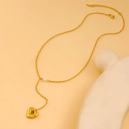 Heart-Shaped Pendant Necklace Gold 2.8mm Cross Chain 40+5cm + 4*11mm Chain Length 10cm + 17.6*16mm Heart-Shaped Pendant + 6mm - Asonjewelry