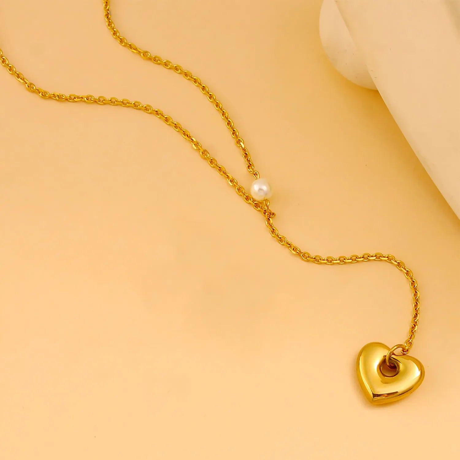 Heart-Shaped Pendant Necklace Gold 2.8mm Cross Chain 40+5cm + 4*11mm Chain Length 10cm + 17.6*16mm Heart-Shaped Pendant + 6mm - Asonjewelry