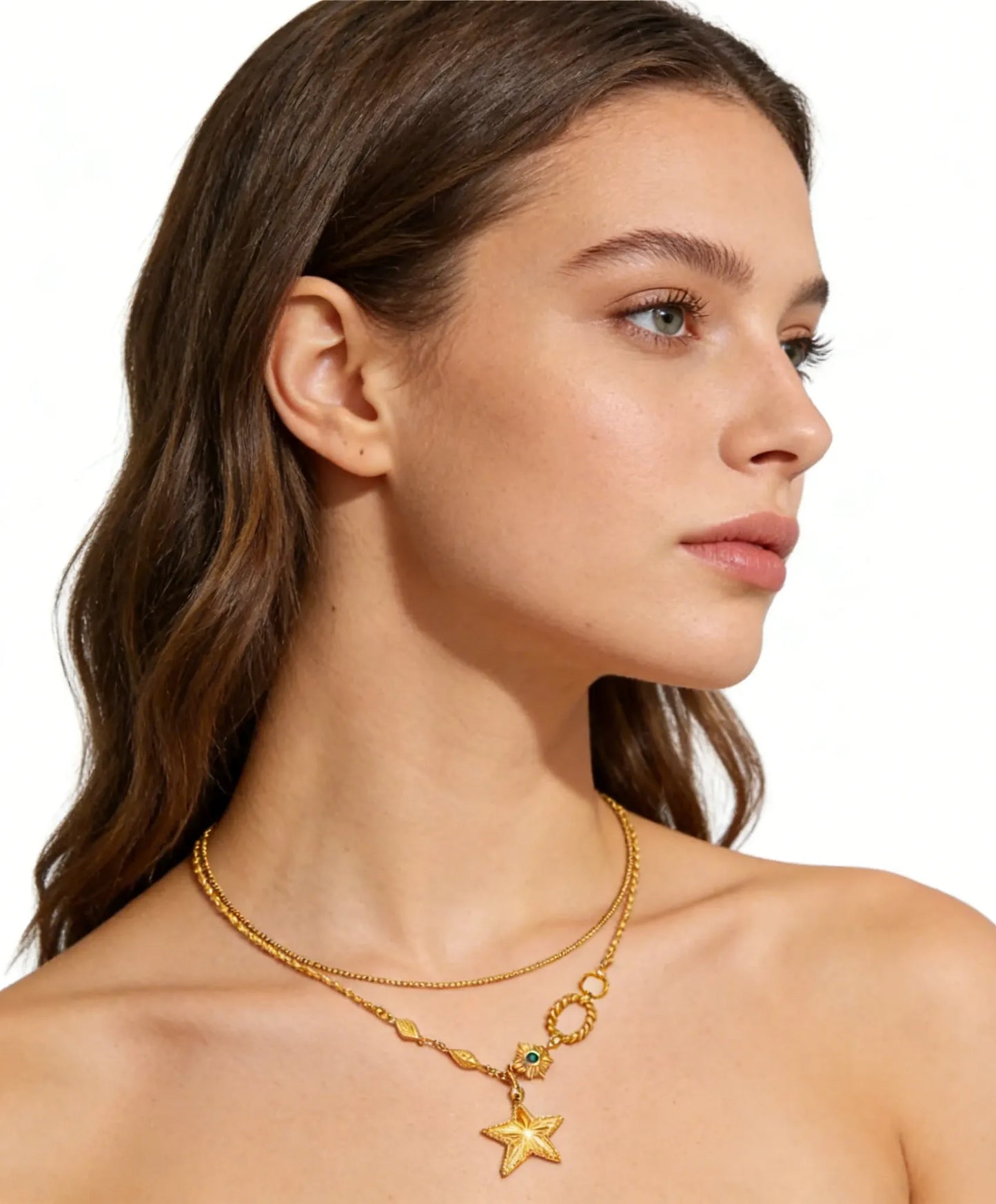 14K Gold 1.5mm Double-Sided Ground Chain 40cm + 1.5mm x 3.2mm Spacer Bead Chain 45cm + 4 x 11mm Rectangular Tag Fittings Star 18mm - Asonjewelry