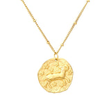 20.5*21.5mm constellation pendant with 0.4 side-mounted gemstone chain, 40+5cm+6mm round tail tag, necklace, gold color