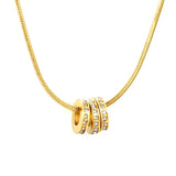 2*8.64mm hollow three-ring set with diamonds 1.2mm round snake chain 40+5+6mm round tail pendant necklace in gold asonjewelry