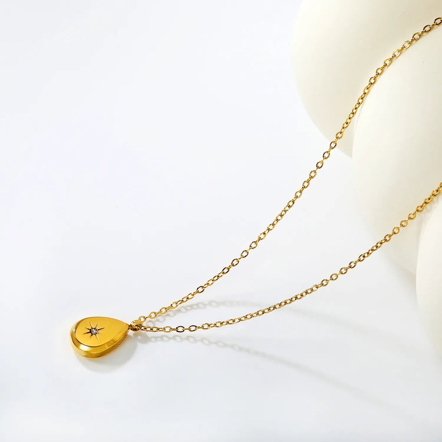 Gold Teardrop Octagram Diamond Inlaid Pendant Necklace 0.35 Cross Chain 40+5cm with 6mm Round End Tag 9.5*13mm Pendant asonjewelry