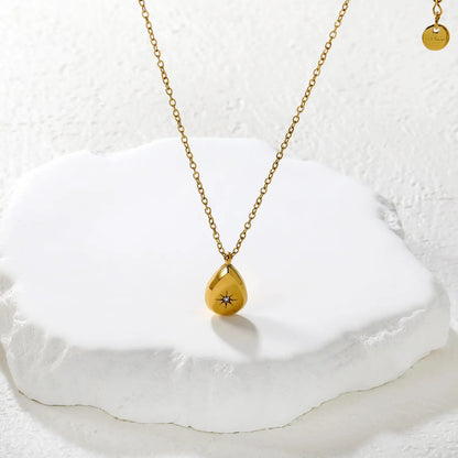 Gold Teardrop Octagram Diamond Inlaid Pendant Necklace 0.35 Cross Chain 40+5cm with 6mm Round End Tag 9.5*13mm Pendant asonjewelry