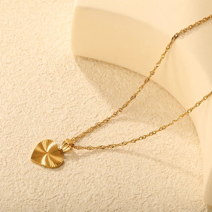 Gold Laser Heart Pendant Necklace 2mm Wave Chain 40+5cm with 6mm Round End Tag 18*16mm Laser Heart Charm asonjewelry