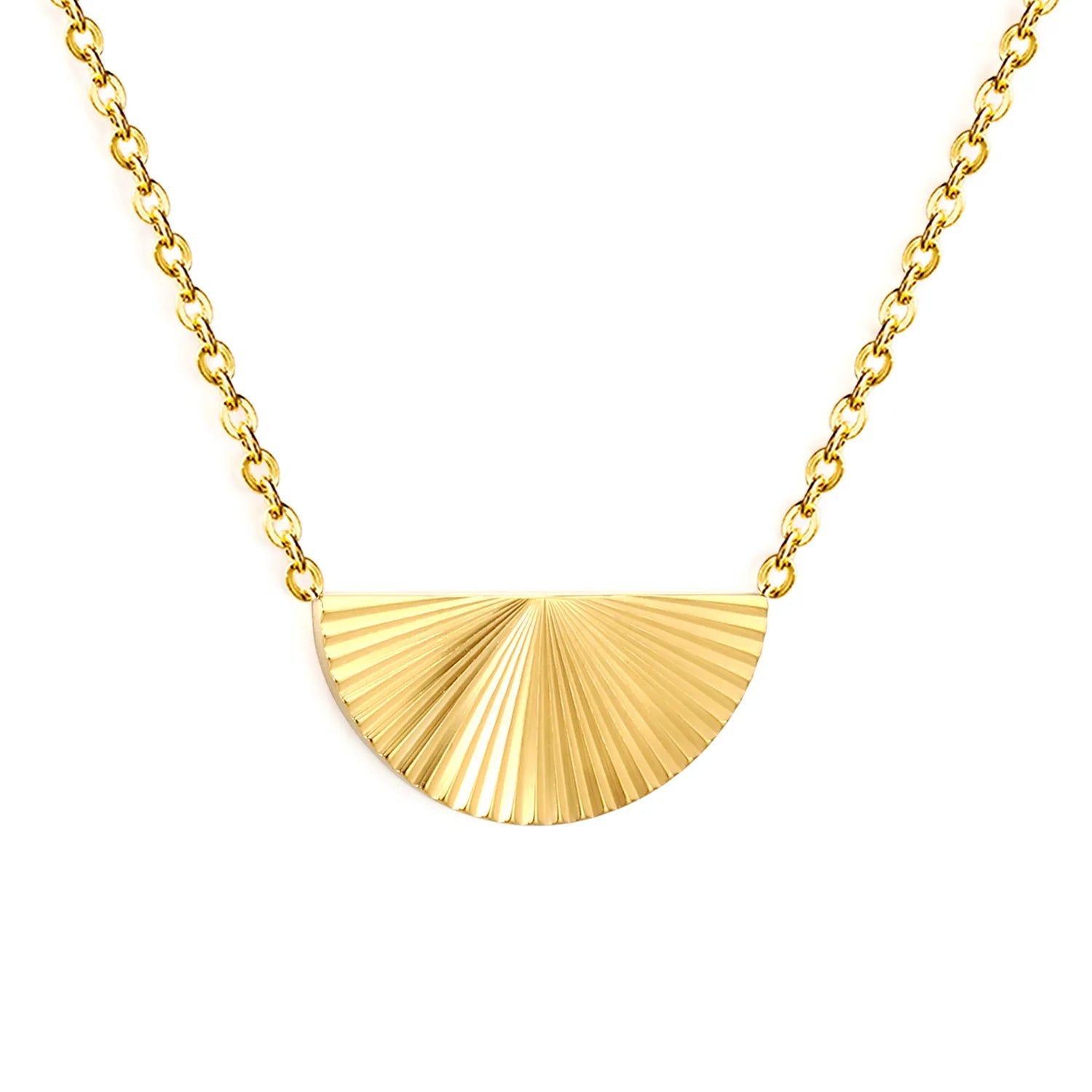 Gold Laser Half Round Pendant Necklace 0.35 Cross Chain 40+5cm with 6mm Round End Tag 10*20mm Pendant asonjewelry