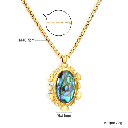 Gold Blue Oval Abalone Shell Pendant Necklace 1.8mm Square Pearl 40+5cm Chain with 6mm Round End Tag 16*21mm Pendant asonjewelry