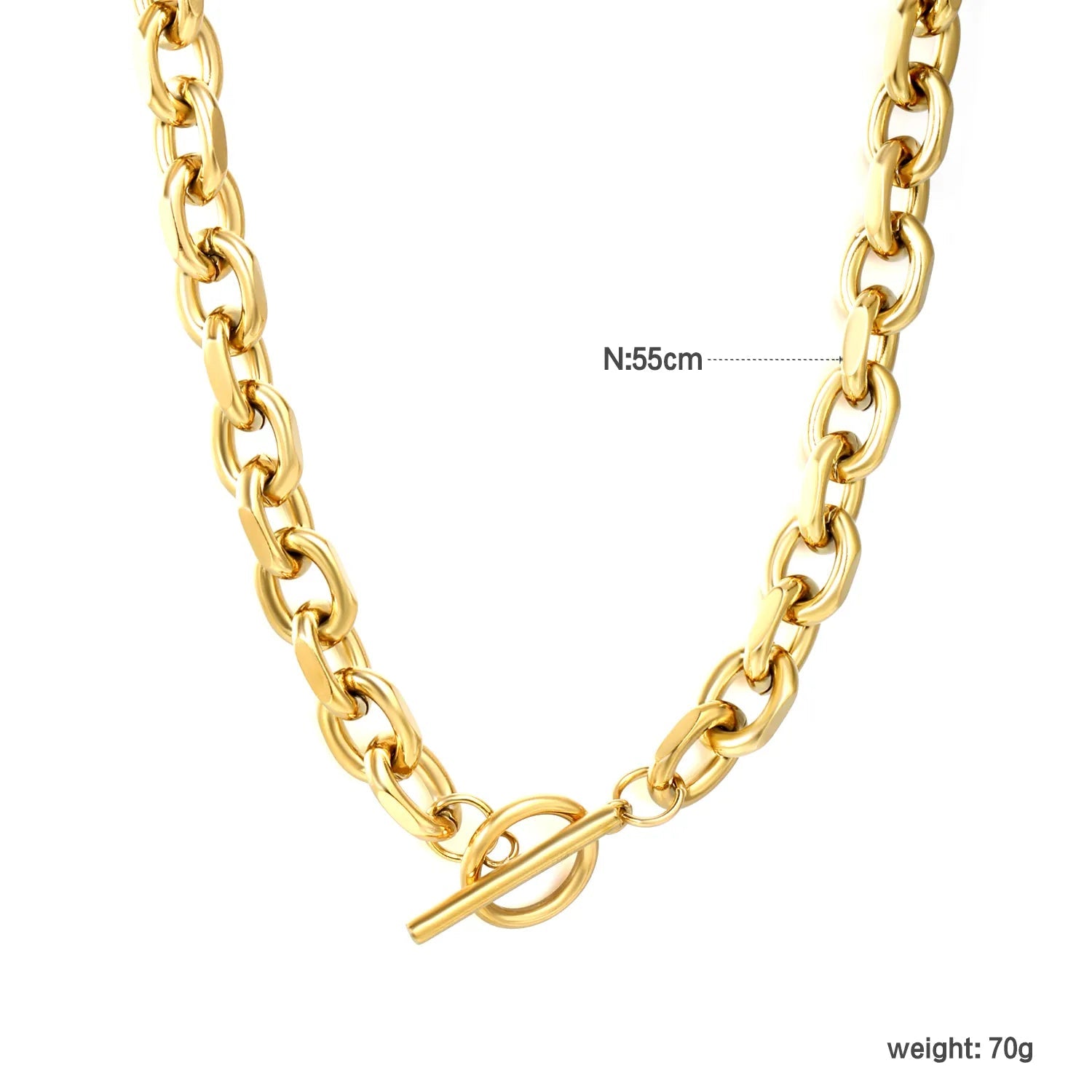 Stainless Steel Gold Cuban Link Chain Necklace 55cm Length No OT Clasp Fashion Simple Classic Versatile Daily Wear Chain Jewelry asonjewelry