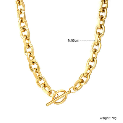 Stainless Steel Gold Cuban Link Chain Necklace 55cm Length No OT Clasp Fashion Simple Classic Versatile Daily Wear Chain Jewelry asonjewelry