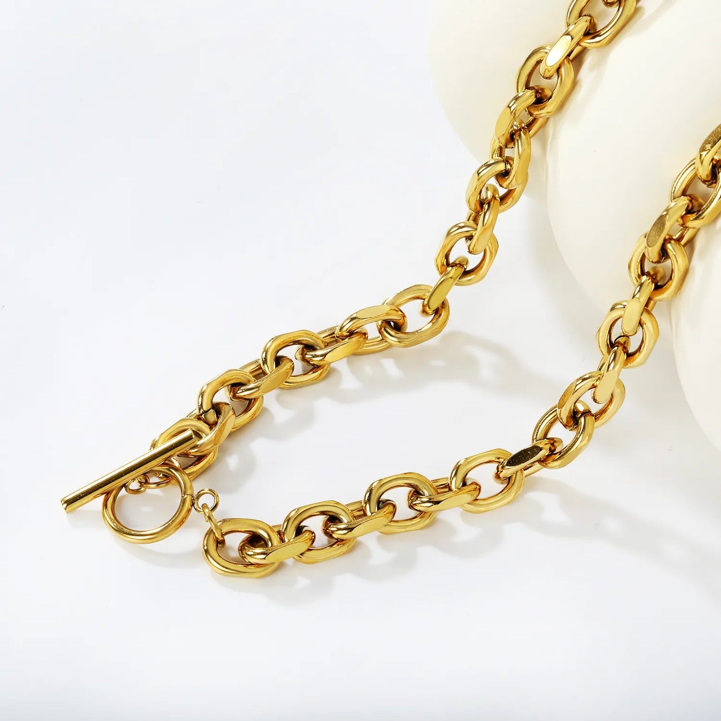 Stainless Steel Gold Cuban Link Chain Necklace 55cm Length No OT Clasp Fashion Simple Classic Versatile Daily Wear Chain Jewelry asonjewelry