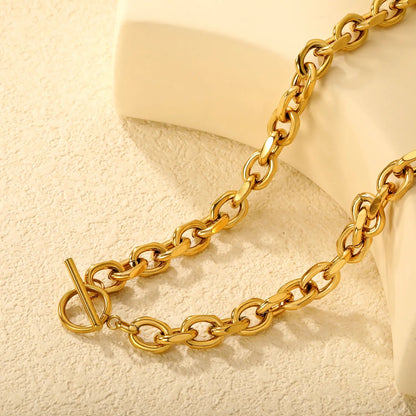 Stainless Steel Gold Cuban Link Chain Necklace 55cm Length No OT Clasp Fashion Simple Classic Versatile Daily Wear Chain Jewelry asonjewelry