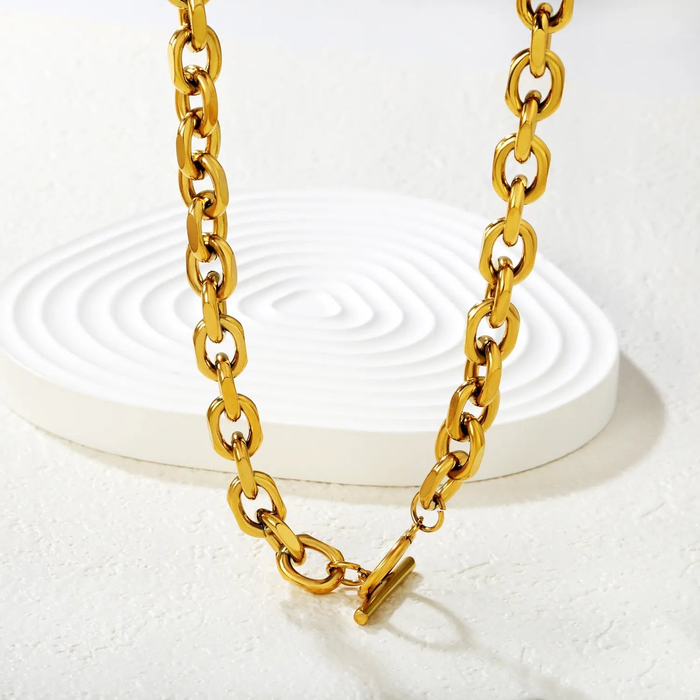 Stainless Steel Gold Cuban Link Chain Necklace 55cm Length No OT Clasp Fashion Simple Classic Versatile Daily Wear Chain Jewelry asonjewelry