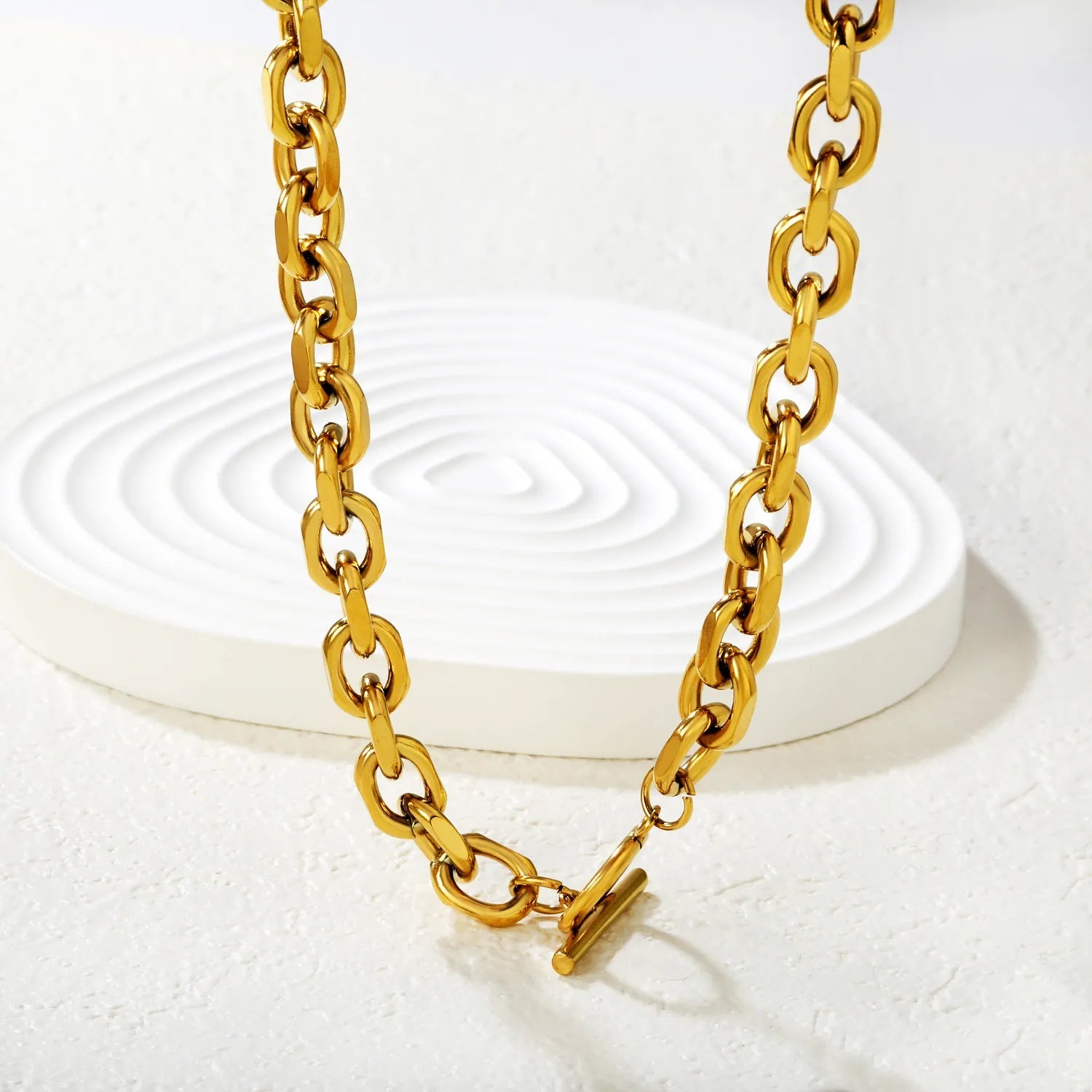 Stainless Steel Gold Cuban Link Chain Necklace 55cm Length No OT Clasp Fashion Simple Classic Versatile Daily Wear Chain Jewelry asonjewelry