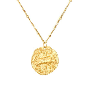 20.5*21.5mm constellation pendant with 0.4 side-mounted gemstone chain, 40+5cm+6mm round tail tag, necklace, gold color asonjewelry