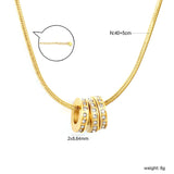 2*8.64mm hollow three-ring set with diamonds 1.2mm round snake chain 40+5+6mm round tail pendant necklace in gold asonjewelry
