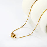 2*8.64mm hollow three-ring set with diamonds 1.2mm round snake chain 40+5+6mm round tail pendant necklace in gold asonjewelry